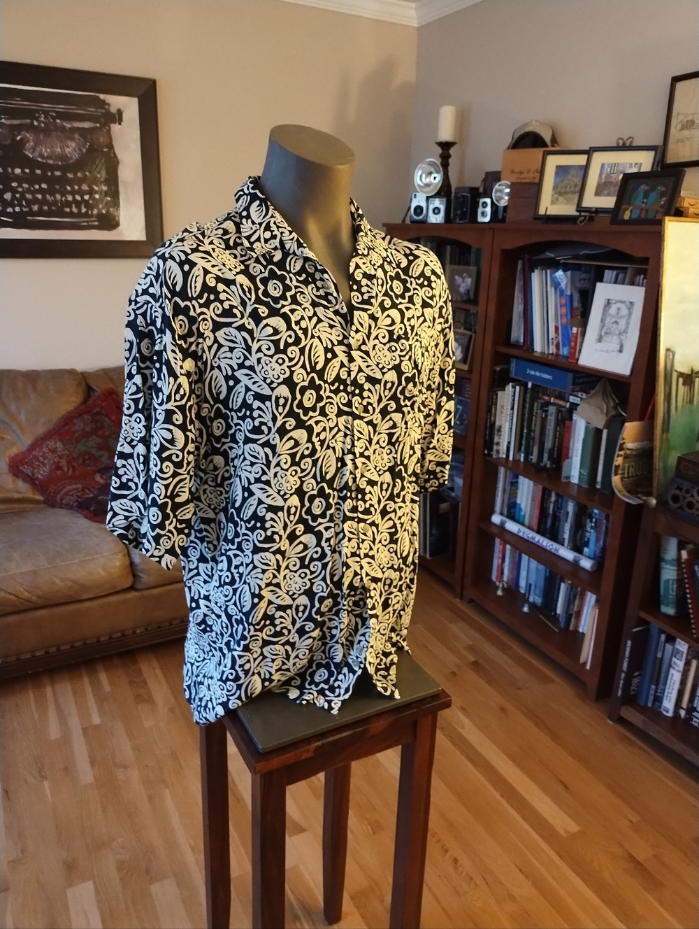 Pierre Cardin Black And White Hawaiian Short Sleeve Shirt XL